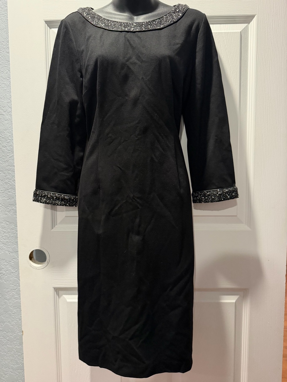 Talbots Black Midi Dress with Beaded Trim